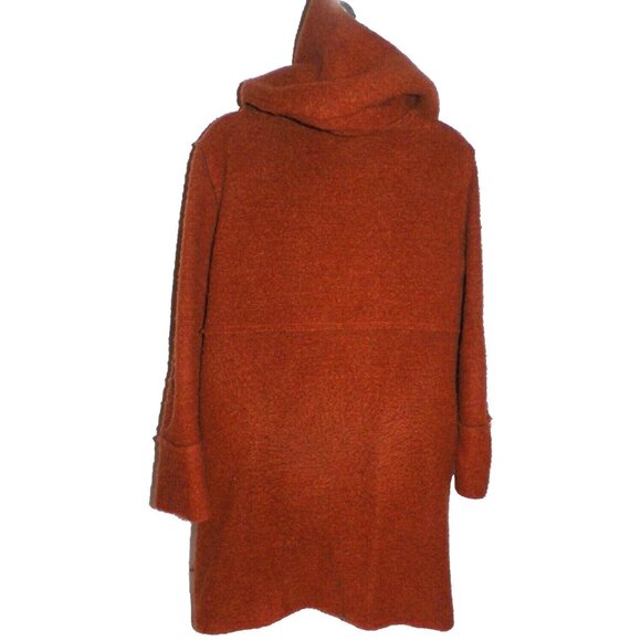 Women's One Size Mohair Distressed Sweater Jacket Hood Pumpkin Deep Orange - Picture 6 of 8